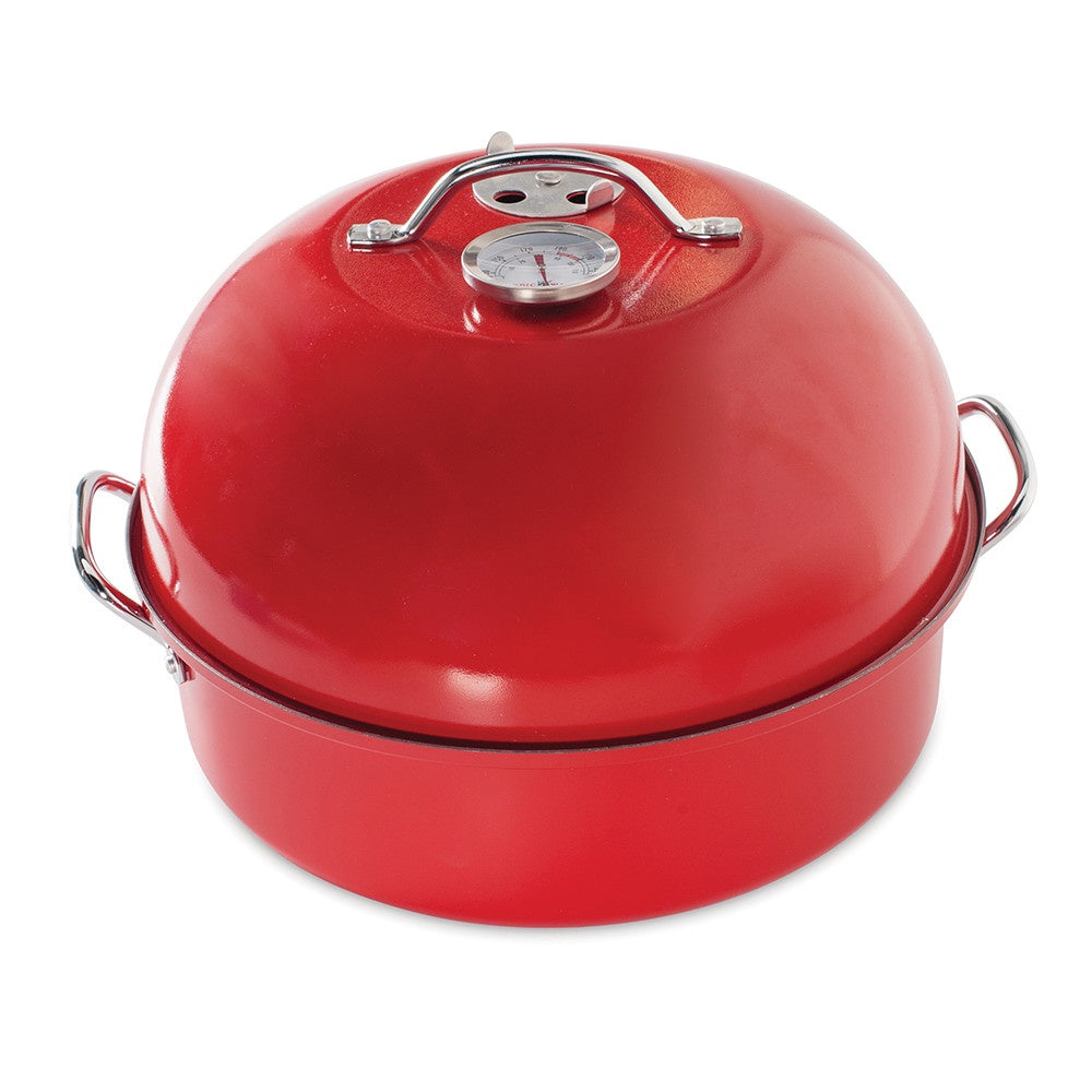 Red Kettle Smoker with dial on a white background