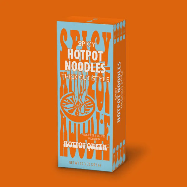 Box of Spicy Hotpot Noodles on an orange background