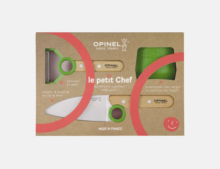 Opinel 'le petit Chef' knife set packaging on a white background