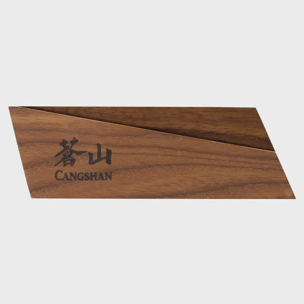 Wooden knife sheath with 'CANGSHAN' branding on a white background