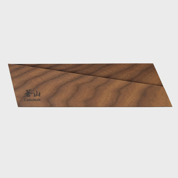 Wooden knife sheath with 'Cangshan' branding on a white background