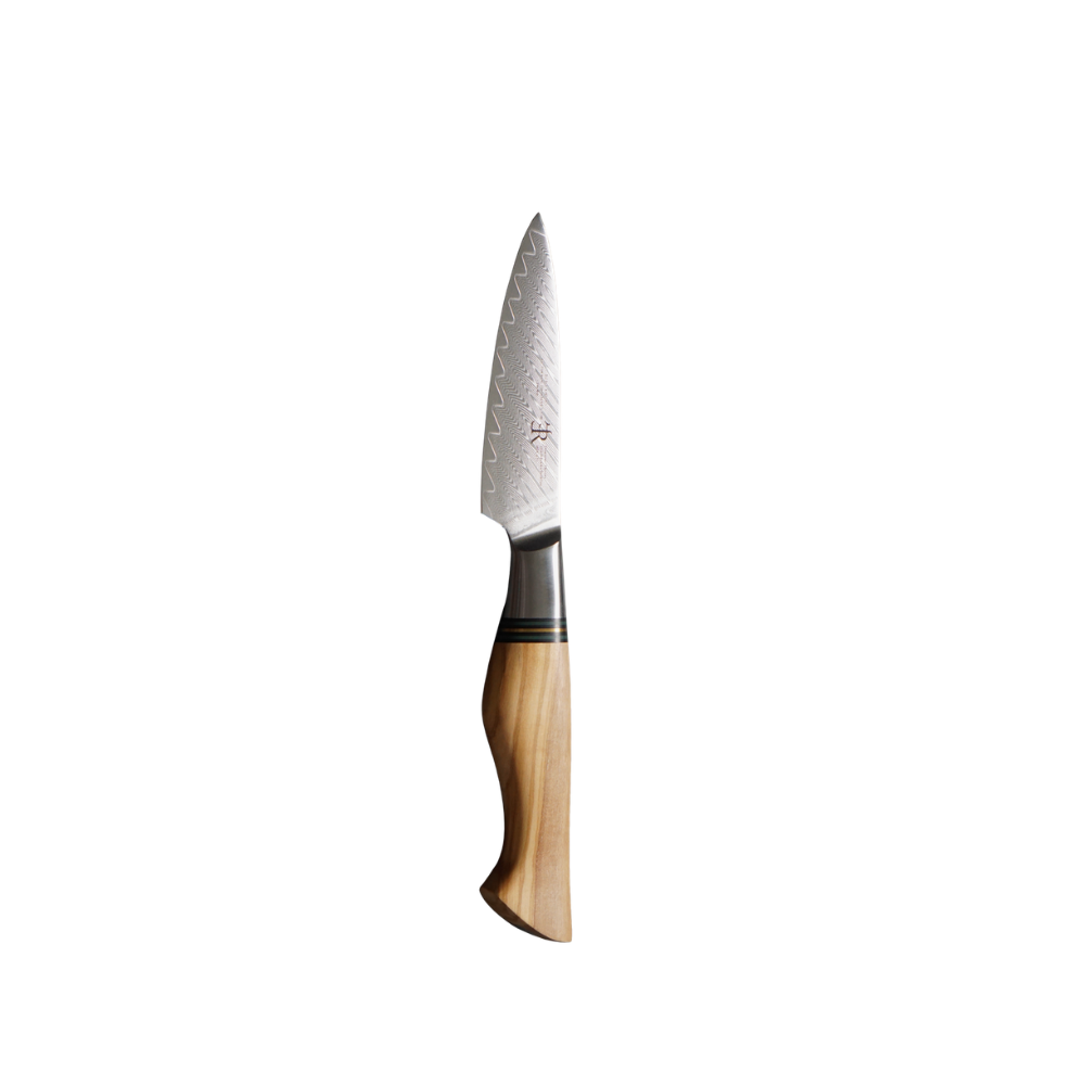 Paring knife with wooden handle on a white background