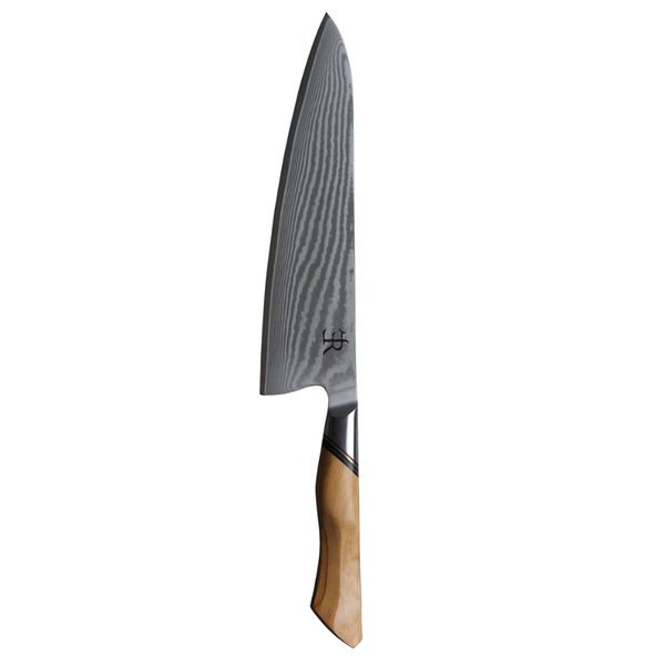 Chef's knife with a wooden handle on a white background