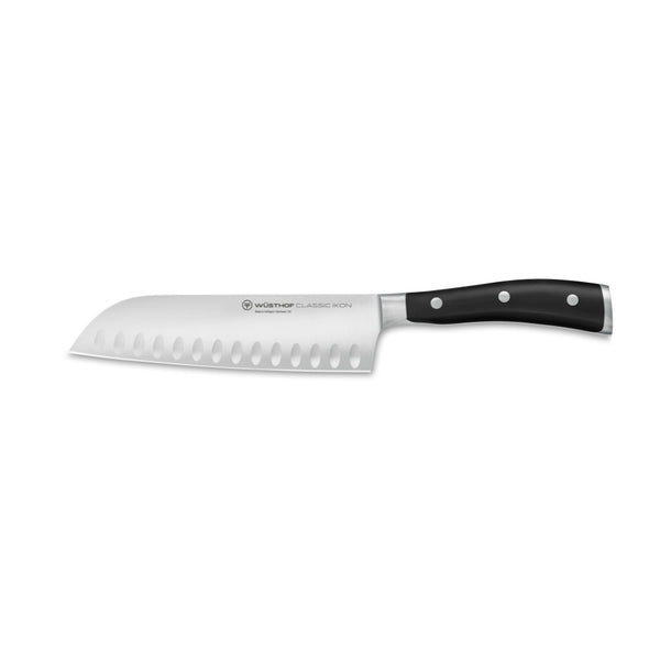 Wusthof Santoku Knife with a black handle on a white background