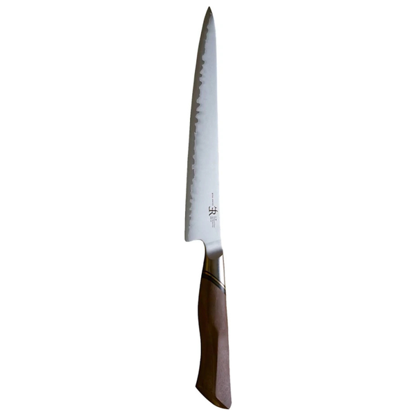 Slicer knife with a wooden handle on a white background