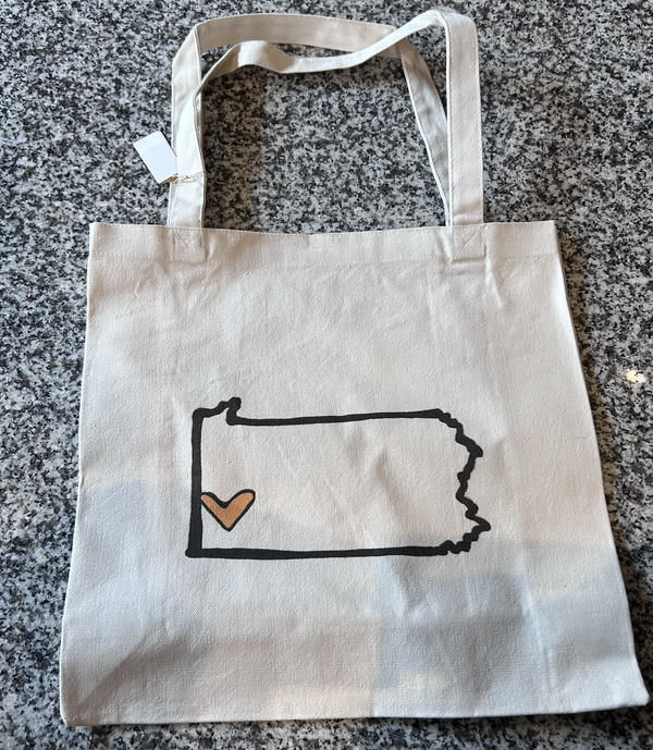 YELLOW HEART PGH LOVE WHITE TOTE