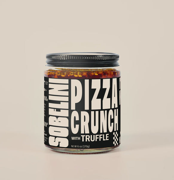 Jar of Sobelini Pizza Crunch with Truffle on a beige background