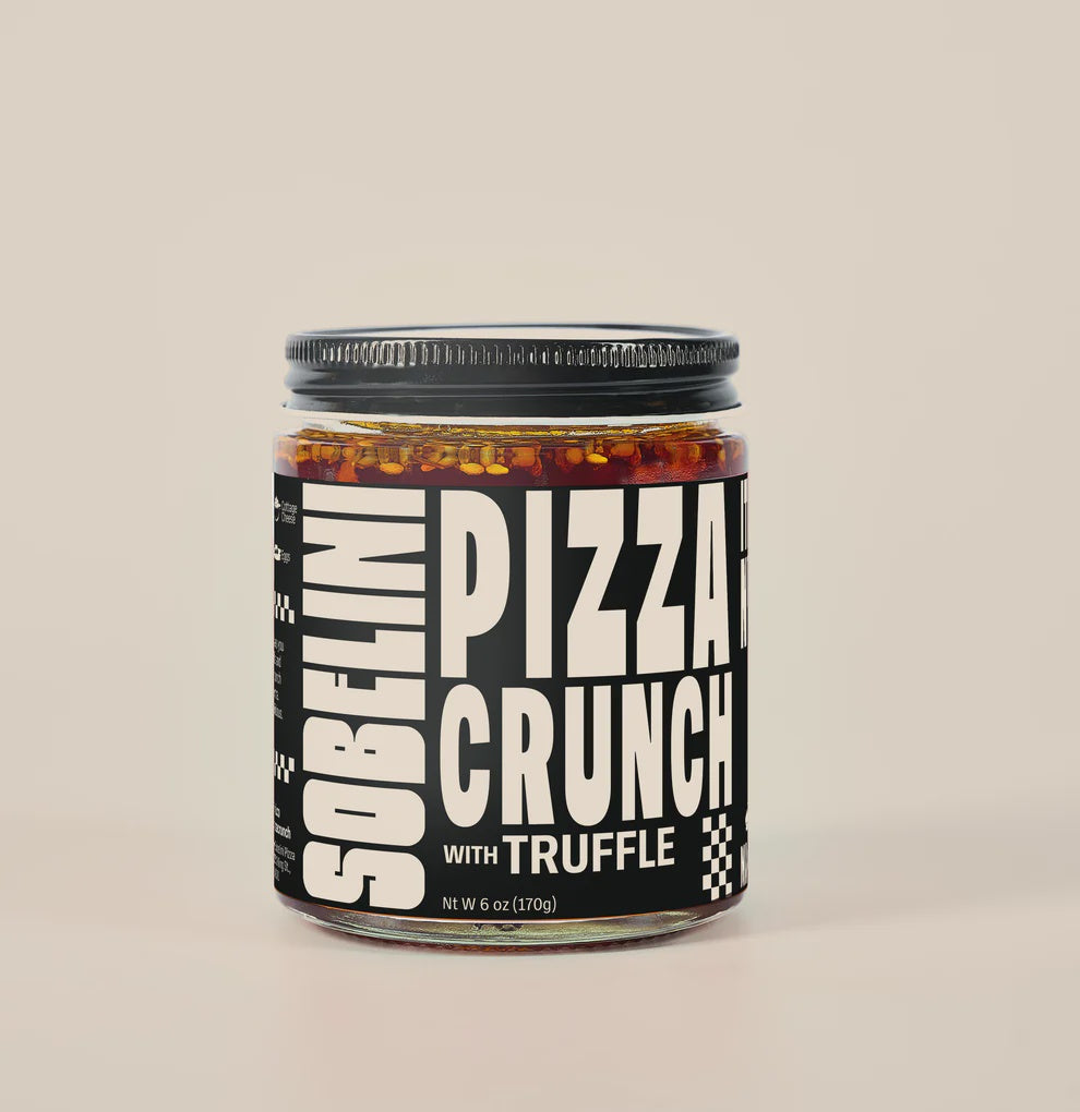 Jar of Sobelini Pizza Crunch with Truffle on a beige background