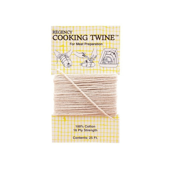Packaged cooking twine with yellow label on a white background