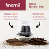 Finamill dried herbs and spices grinder with text on a white background