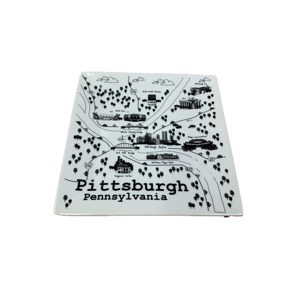 SMALL SQUARE PLATE WITH THE MAP OF PITTSBURGH
