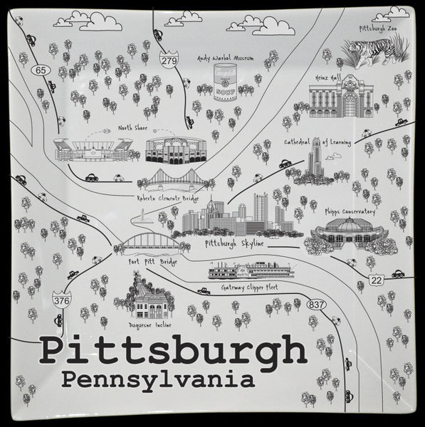 Large Square Pittsburgh Map Platter