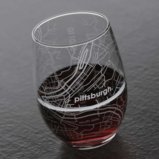 Etched Skyline Wine Glass, City Map Glassware